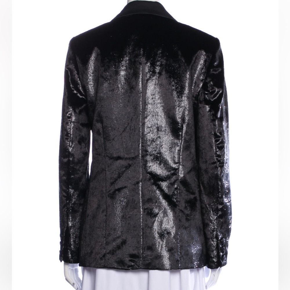 Frame Metallic Satin Single Button Blazer Tuxedo Jacket Black Sz 6 Org $625 - Picture 3 of 5